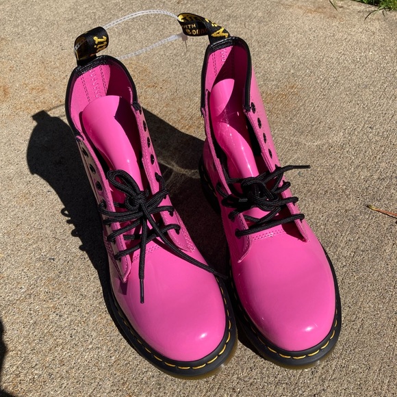 Dr. Martens 1460 Women's Patent Leather Lace Up Boots Hot Pink Combat Boots - Picture 4 of 17